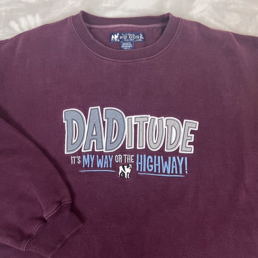 Vintage Big Dogs Sweater Mens Medium Red Sweatshirt Y2K Dad Novelty 90s Lounge